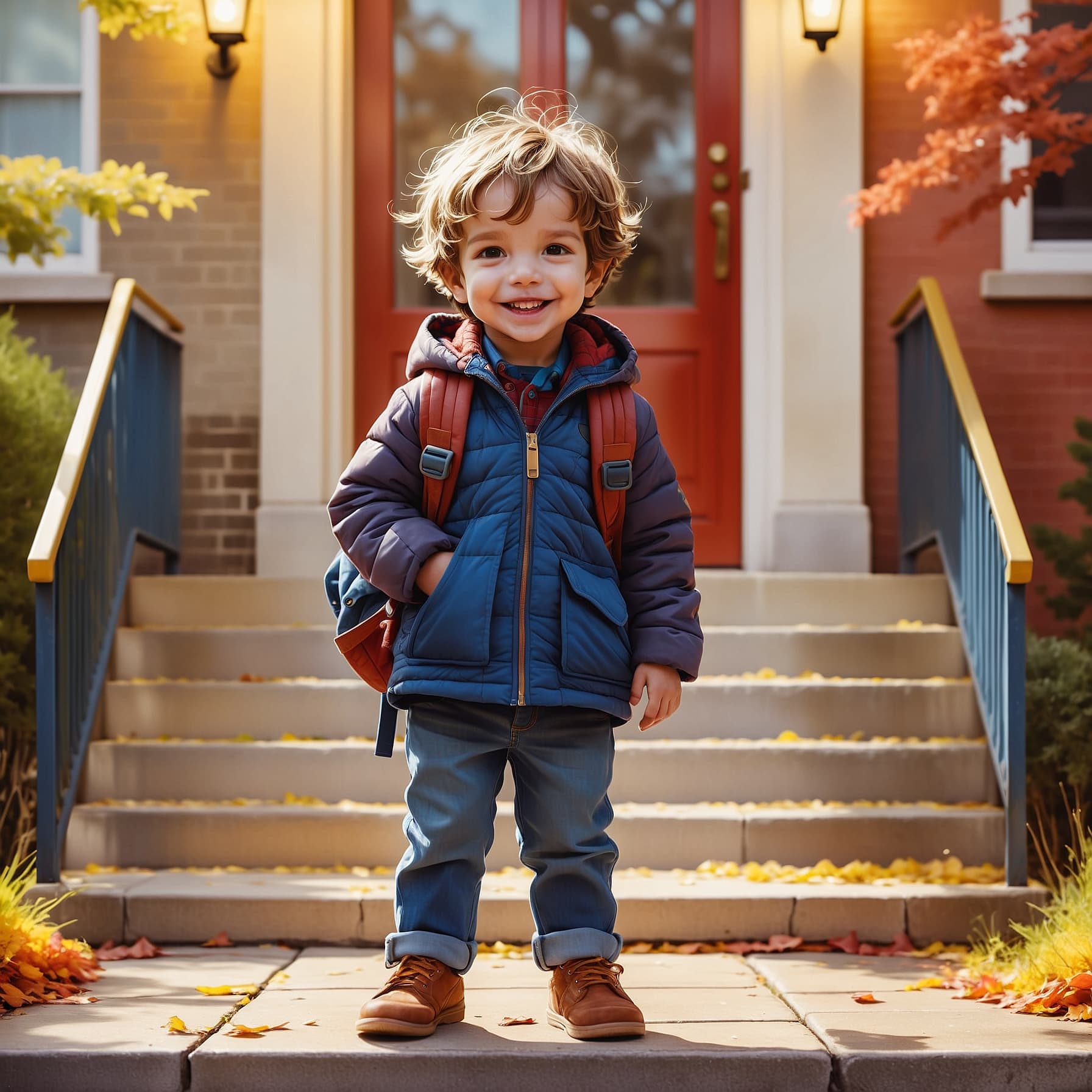Child in front of school house