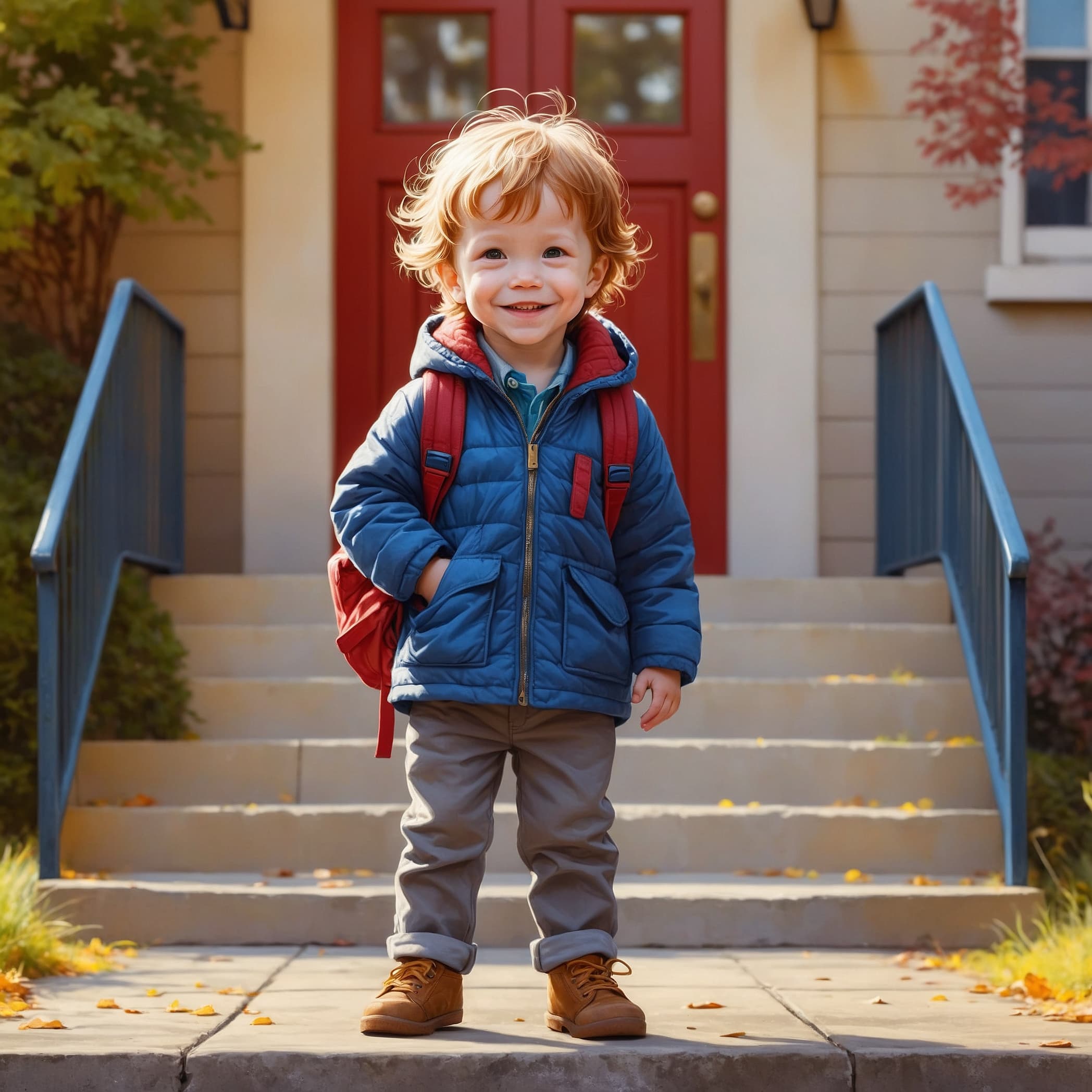 Child in front of school house